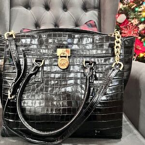 Michael Kors Black Crocodile Embossed Tote / Satchel